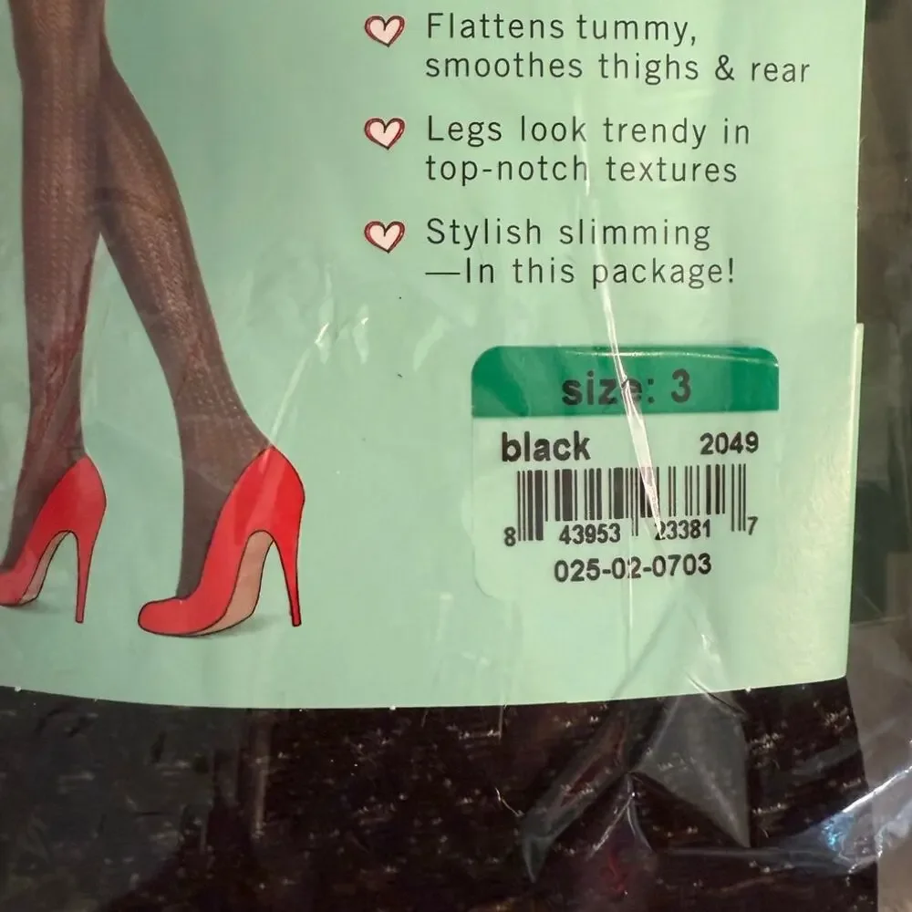 Spanx Assets Tights Pantyhose Lot of 2 Black Stripe Texture Pattern Size 3 NWT